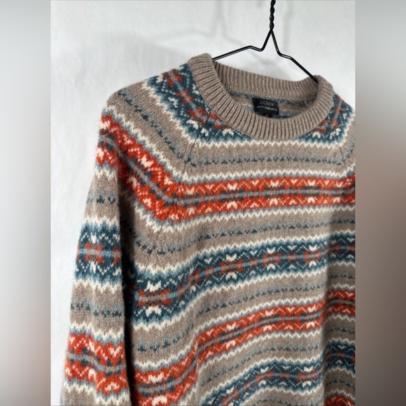 J. Crew Fair Isle 100% Lambswool Crewneck Sweater Heather Praline Men's | Medium - Picture 2 of 10